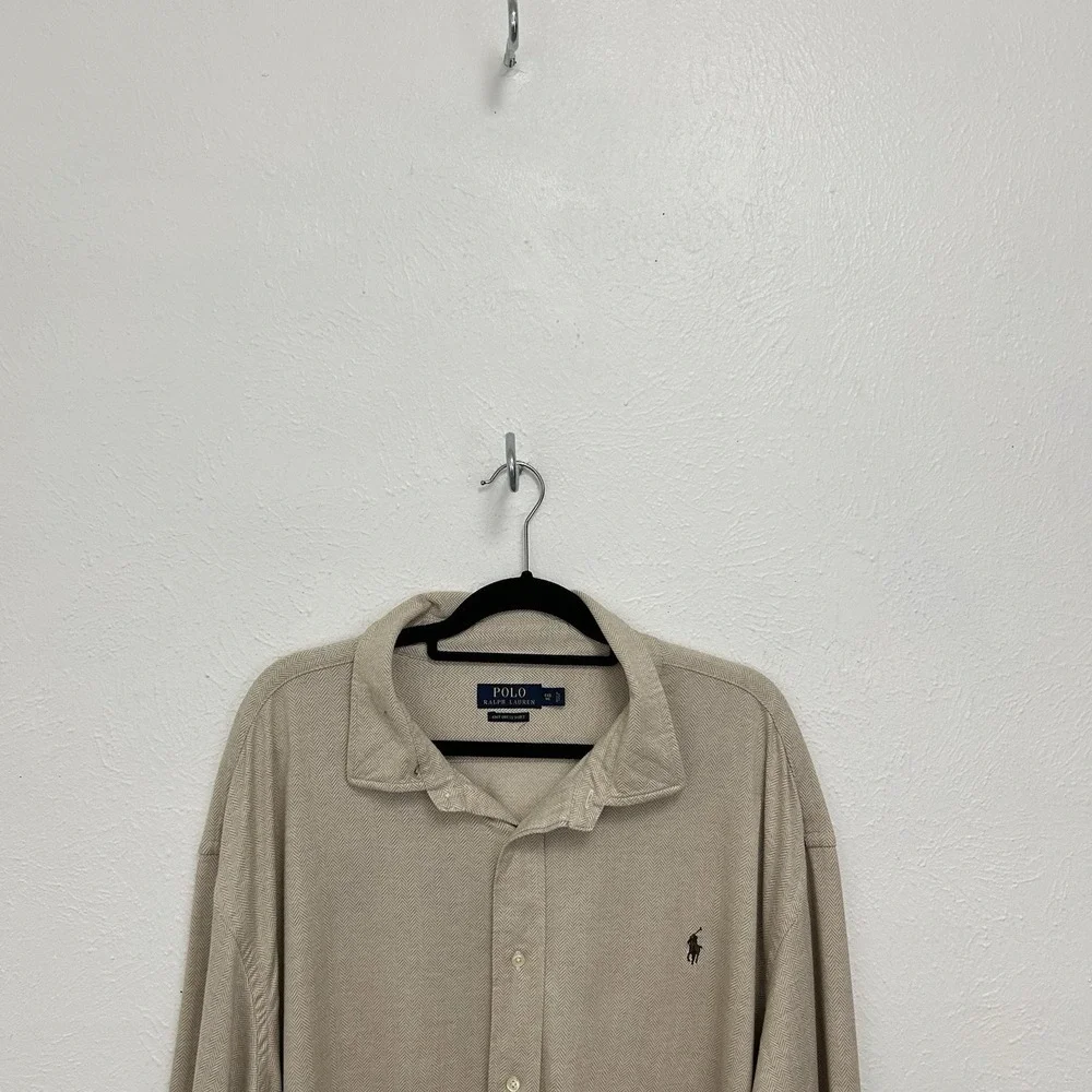 Polo Ralph Lauren Beige Chevron Knit Shirt Size 4XB Long Sleeve Button up Preppy